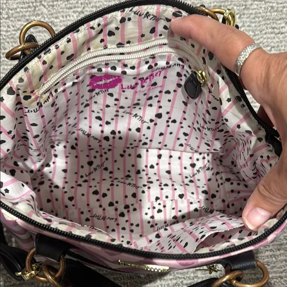 Betsey Johnson Chevron Patterned Pink and Black Handbag